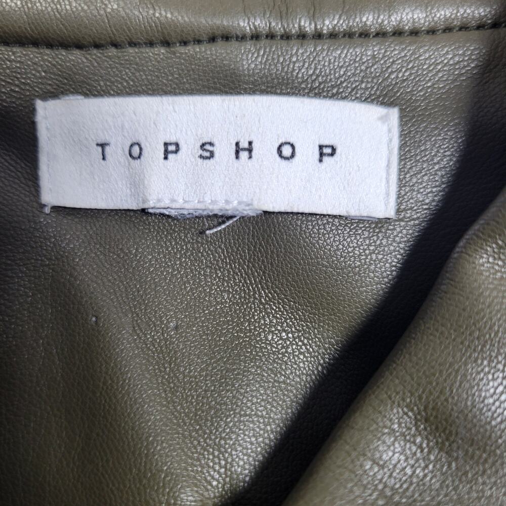 Topshop Women's Olive Green Faux Leather Vegan Mini Dress Size 8  41626-1333 - Picture 3 of 7